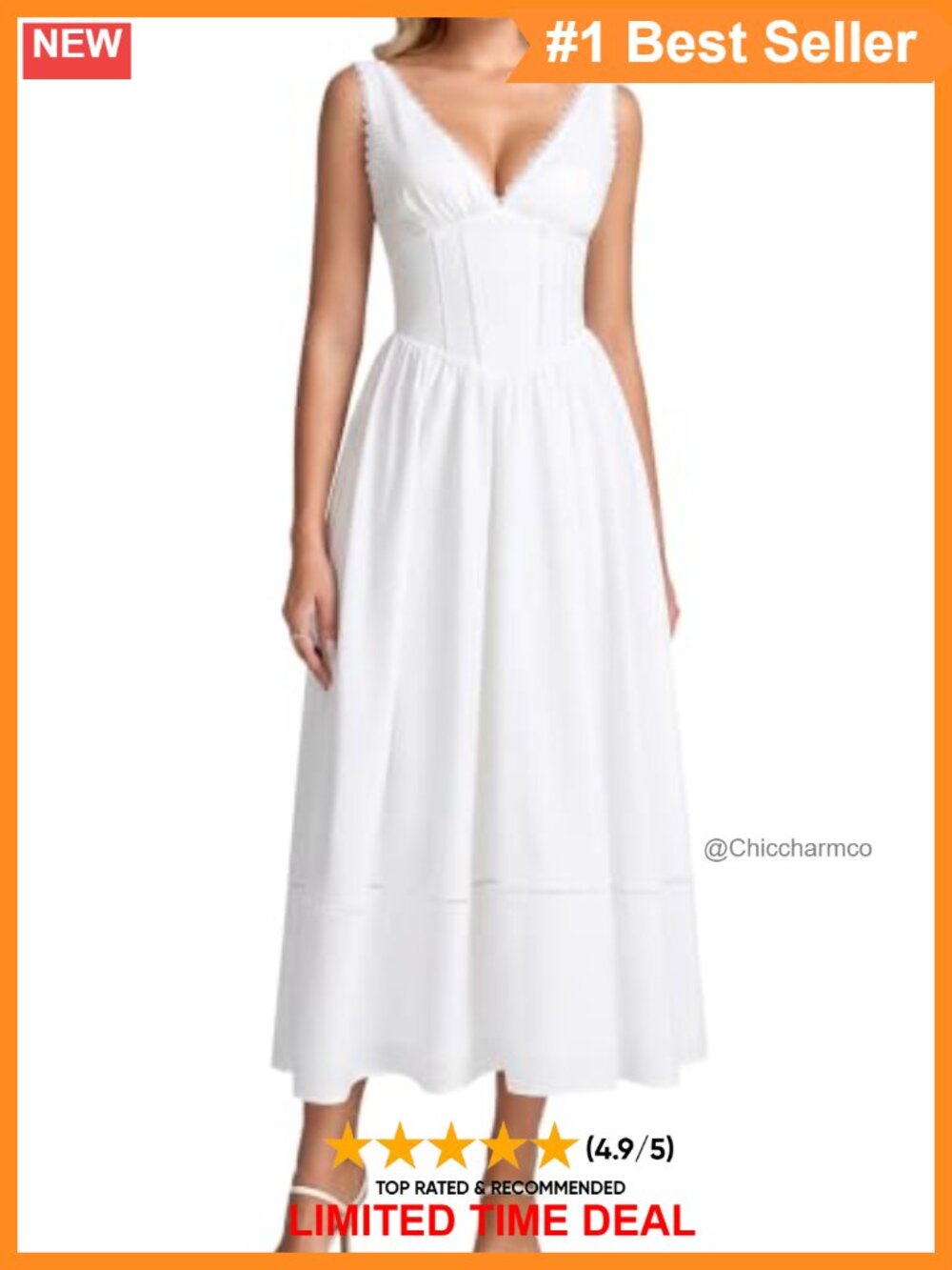 Midi Corset V Neck Flowy Floral Wedding Guest Dress Lace Up Back